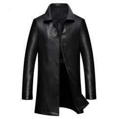 Mens Medium PU Leather Trench Coat