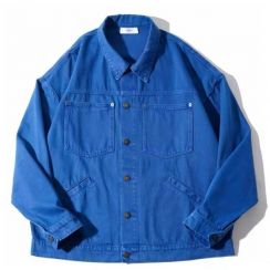 Mens Classic Blue Denim Jacket with Lapel Button