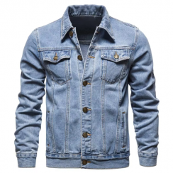 Single Breasted Mens Slim Fit Denim Jackets