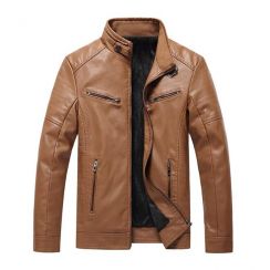 Mens Water Proof Slim Stand Collar Coated PU Leather Jackets